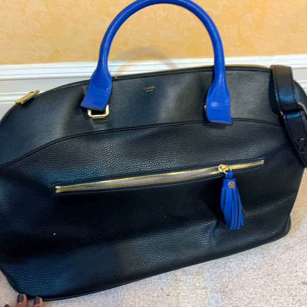 Tutilo New York women’s briefcase handbag black with royal blue trim